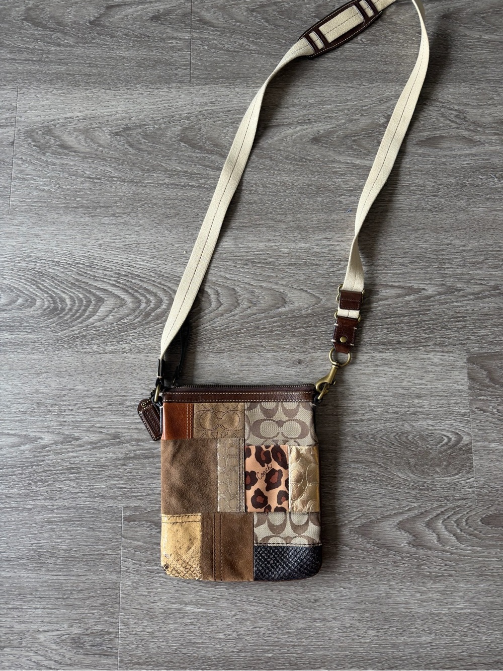 COACH Patchwork Crossbody Bag Swingpack Leather Suede Leopard Y2K Archive